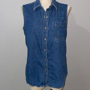 Bill Blass Women’s Denim Button Down Vest Top size L Vintage